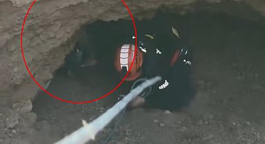 Obrukta mahsur kalan keçiyi AFAD ekipleri kurtardı