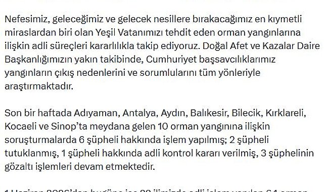 Orman yangınlarına ilişkin soruşturmada 11 şüpheli tutuklandı