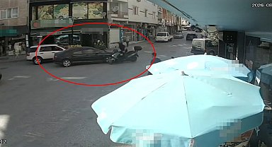 Otomobil ile motosikletin çarpıştığı kaza kamerada