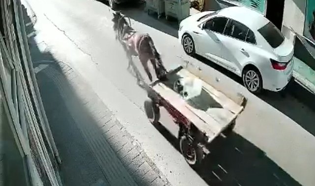Sürücüsüz at arabası, otomobile çarptı; o anlar kamerada