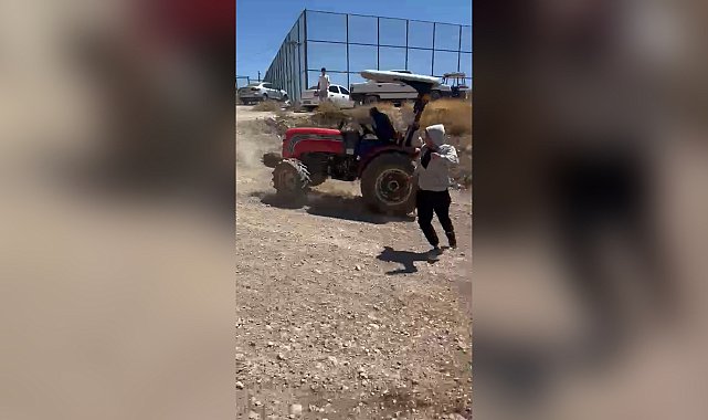 Tartıştığı ailenin üzerine traktör sürdü; o anlar kamerada