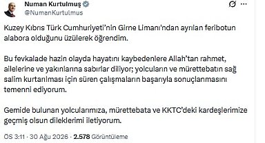 TBMM Başkanı Kurtulmuş'tan Girne'de batan gemiye ilişkin açıklama