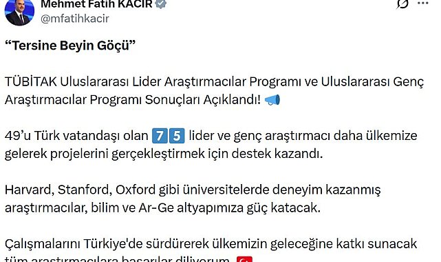 TÜBİTAK Uluslararası Lider Araştırmacılar Programı ve Uluslararası Genç Araştırmacılar Programı sonuçları açıklandı