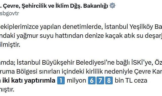 Yeşilköy Balıkçı Barınağı'ndan denize atık su deşarj eden İSKİ'ye 1,6 milyon TL ceza
