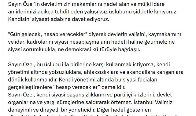 AK Parti'li Çelik: Özgür Özel'in yakışıksız üslubunu şiddetle kınıyoruz