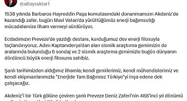 Bakan Bayraktar, Preveze Deniz Zaferi'nin 488'inci yıl dönümünü kutladı