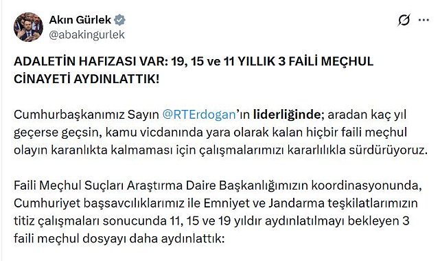 Bakan Gürlek: 3 faili meçhul dosyayı daha aydınlattık