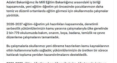 Bakan Gürlek: Denetimli serbestlik yükümlülerimizin çalışmalarıyla 2 bin 779 okulumuzda çalışmaları tamamladık