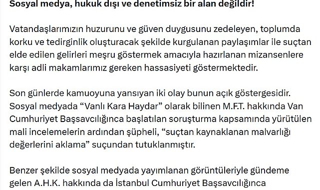 Bakan Gürlek: Sanal şöhret, suçun gizlenmesine perde olamayacaktır