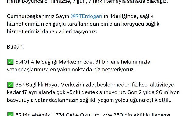 Bakan Memişoğlu: 14,1 milyon vatandaşımızda hastalıkları erken aşamada tespit ettik
