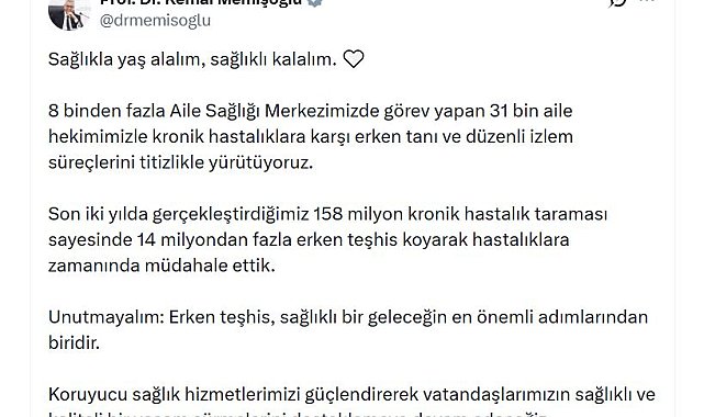 Bakan Memişoğlu: Son 2 yılda 14 milyondan fazla erken teşhisle hastalıklara zamanında müdahale ettik