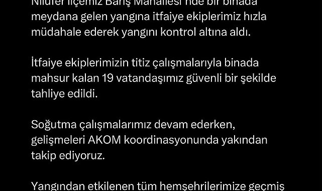Bursa'da apartman dairesinde çıkan yangın söndürüldü: 19 kişi hastaneye kaldırıldı
