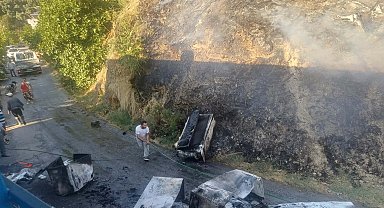 Buzdolabı yüklü kamyonette çıkan yangın, makilik alana sıçradı