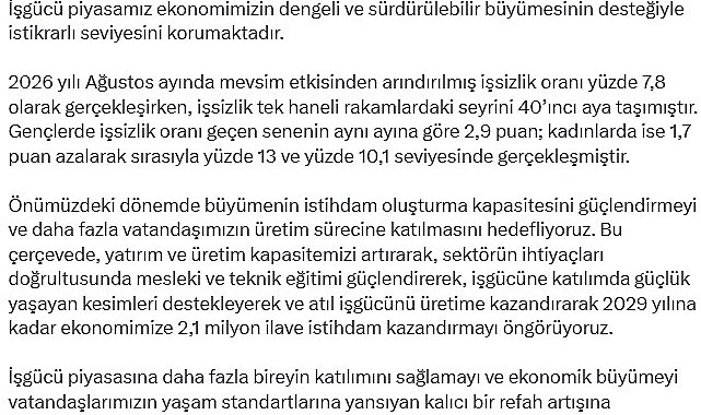 Cumhurbaşkanı Yardımcısı Yılmaz: İş gücü piyasamız istikrarlı seviyesini korumaktadır