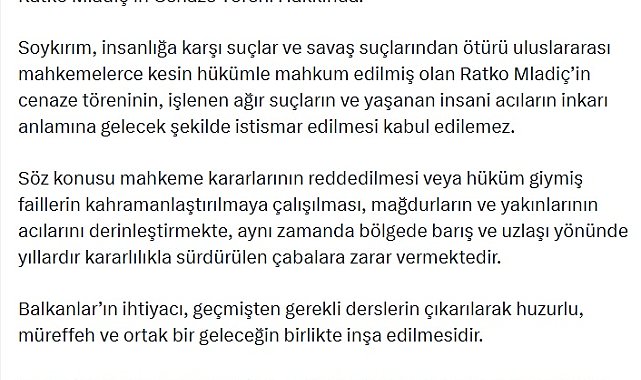 Dışişleri Sözcüsü Keçeli'den Mladiç için askeri tören düzenlenmesine tepki