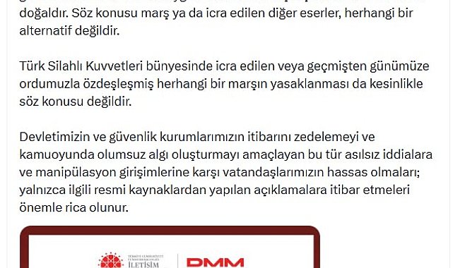 DMM: TSK'da bazı marşların yasaklandığı yönündeki paylaşımlar asılsız