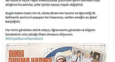 Emine Erdoğan'dan 'Dünya Okuma Yazma Günü' paylaşımı