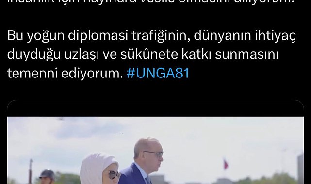 Emine Erdoğan'dan BM 81'inci Genel Kuruluna ilişkin paylaşım