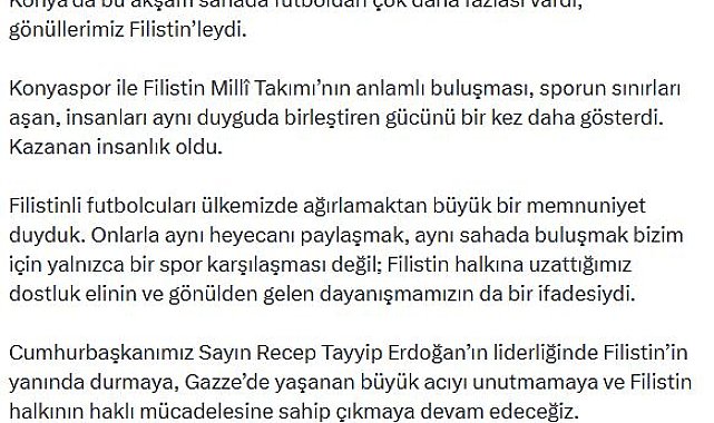 İletişim Başkanı Duran: Konya'dan yükselen selamın Filistin'in dört bir yanına ulaşmasını diliyorum