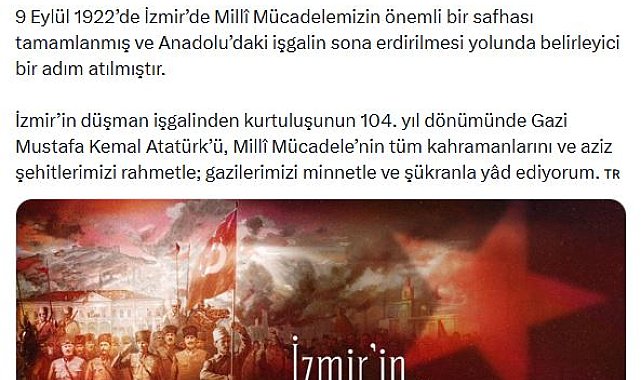 İletişim Başkanı Duran'dan 'İzmir'in kurtuluş yıl dönümü' mesajı