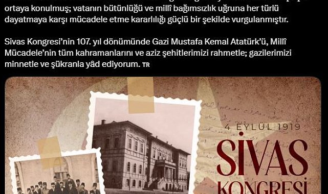 İletişim Başkanı Duran'dan 'Sivas Kongresi'nin yıl dönümü paylaşımı