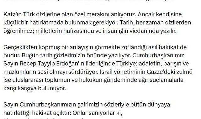 İletişim Başkanı Duran'dan, İsrail Savunma Bakanı Katz'a tepki