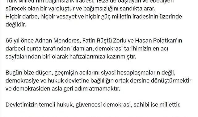Kılıçdaroğlu: Menderes, Zorlu ve Polatkan'ı rahmetle anıyorum