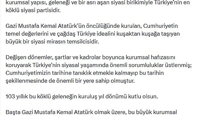 Mansur Yavaş, CHP'nin 103'üncü kuruluş yıl dönümünü kutladı