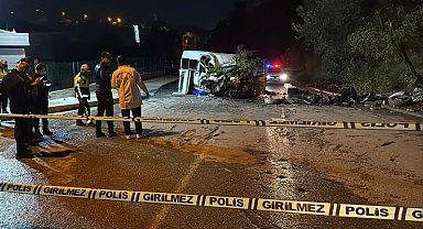 Minibüs trafik tabelası, elektrik direği ve ağaca çarptı: 6 yaralı