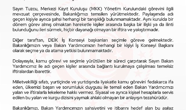 Ticaret Bakanlığı: Bakan Yardımcımız Tuzcu hakkında ortaya atılan iddialar gerçek dışı