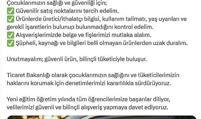 Ticaret Bakanlığı'ndan 'güvenli okul alışverişi' uyarısı