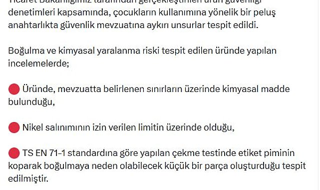Ticaret Bakanlığından çocuklar açısından risk taşıdığı tespit edilen anahtarlık için toplatma kararı