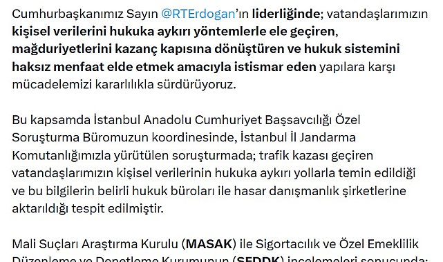 Trafik kazası mağdurlarının kişisel verilerini kullanan 825 kişi hakkında soruşturma