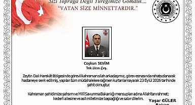Zeytin Dalı Harekat bölgesinde görevi sırasında rahatsızlanan asker şehit oldu