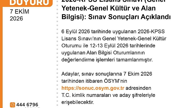 2026-KPSS Lisans sonuçları açıklandı