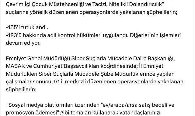 61 ilde siber suç operasyonları: 155 tutuklama