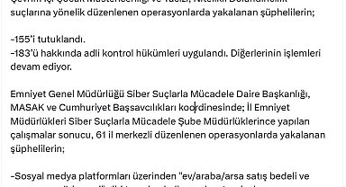 61 ilde siber suç operasyonları: 155 tutuklama
