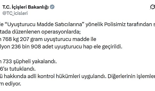 78 ilde uyuşturucu operasyonu: 1466 tutuklama