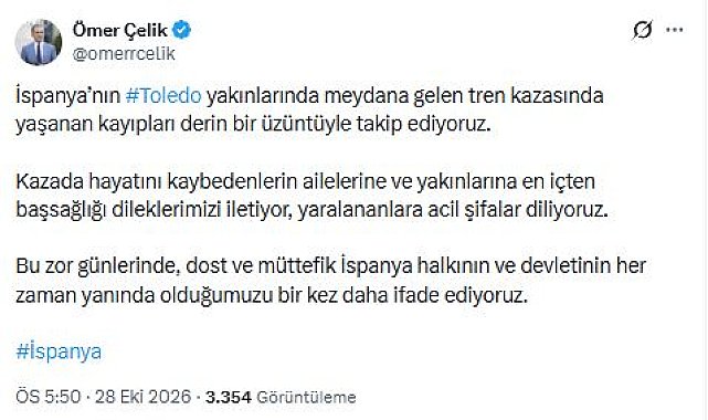 AK Parti'li Çelik'ten, İspanya'ya taziye mesajı