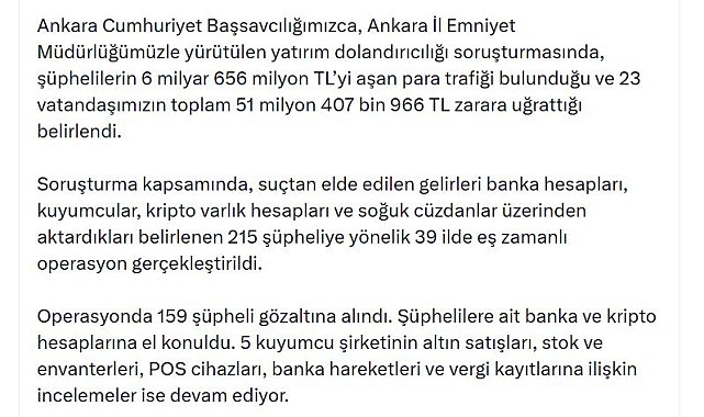 Ankara merkezli 39 ilde 'Nitelikli dolandırıcılık' operasyonu; 159 gözaltı