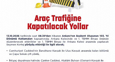 Ankara'da bazı yollar trafiğe kapatılacak