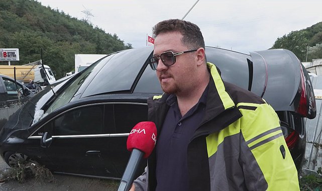 Ayazağa'da sel nedeniyle aracında mahsur kalan sürücü: Araç 1 kilometre sürüklendi