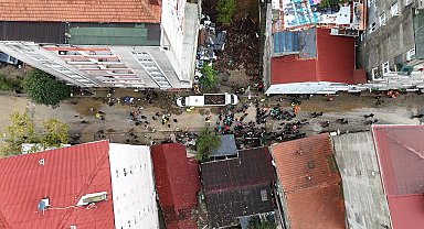 Ayazağa'da sokaklar ve stadyum çamurla doldu; temizlik çalışmaları havadan görüntülendi