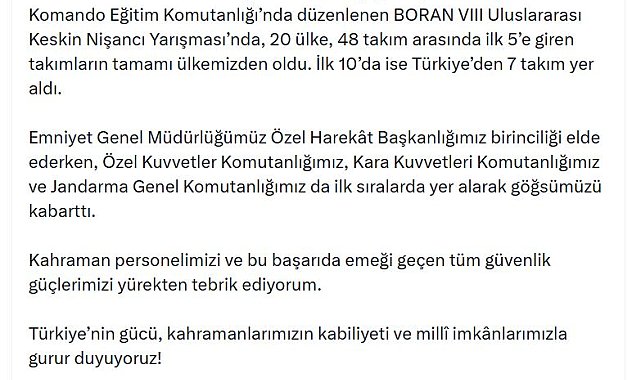 Bakan Çiftçi'den keskin nişancı yarışmasında dereceye girenlere tebrik
