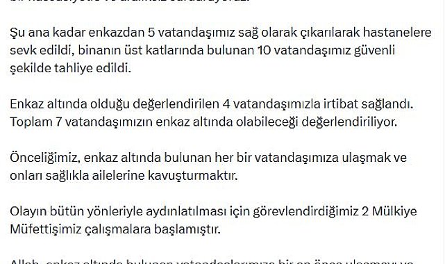 Bakan Çiftçi'den Maltepe'de çöken bina ile ilgili açıklama