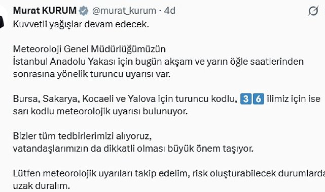 Bakan Kurum: Kuvvetli yağışlar devam edecek