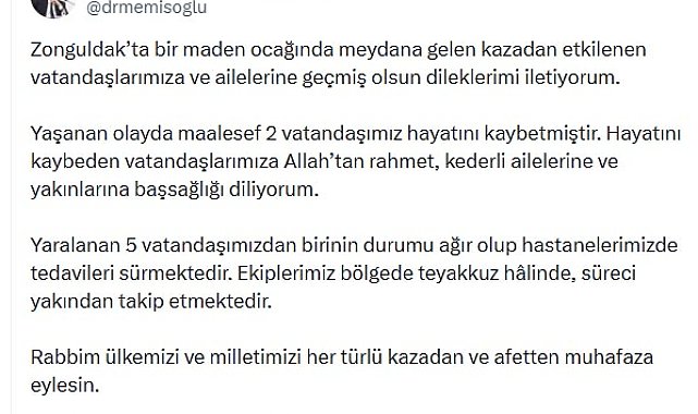 Bakan Memişoğlu'ndan Zonguldak'taki maden kazasına ilişkin açıklama