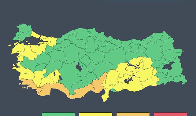Bakanlıktan 4 il için 'turuncu', 25 il için 'sarı' kodlu uyarı