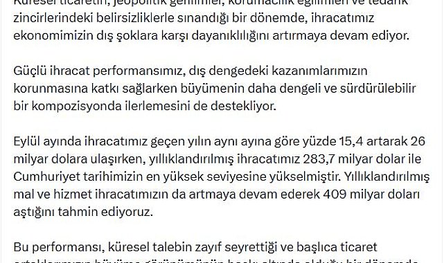 Cevdet Yılmaz: İhracatımızın vatandaşımızın refahına daha güçlü yansımasını sağlayacağız