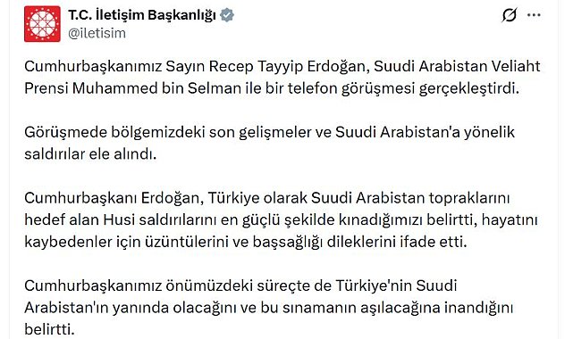 Cumhurbaşkanı Erdoğan, Suudi Arabistan Veliaht Prensi bin Selman ile görüştü
